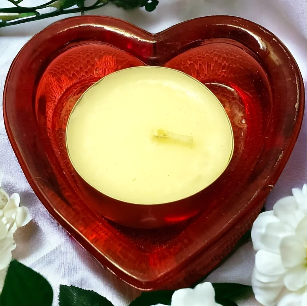 1 Vtg Red Heart Tea Light Candle Holder Palm Wax Valentine's Day Love